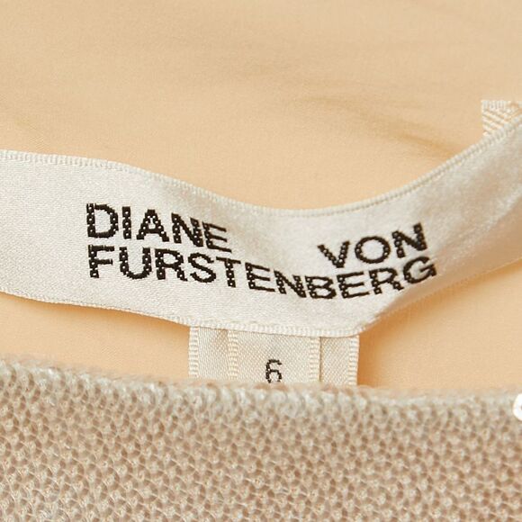 Diane Von Furstenberg Off-White/Orange Sequined One Shoulder Dress M - Picture 4 of 4